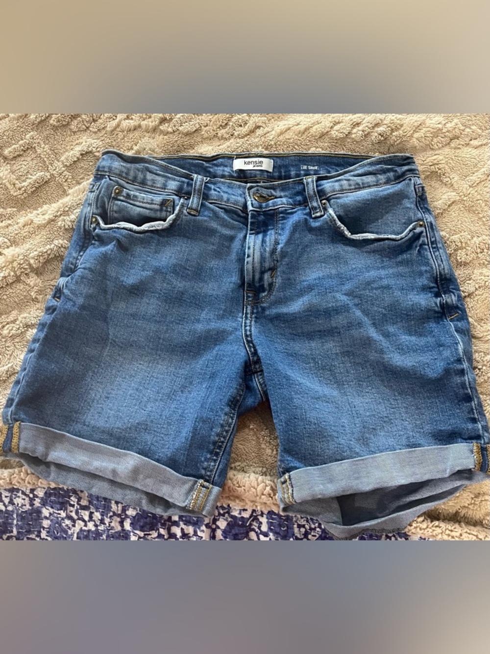 Kensie Blue Denim Shorts with Gold Stitching